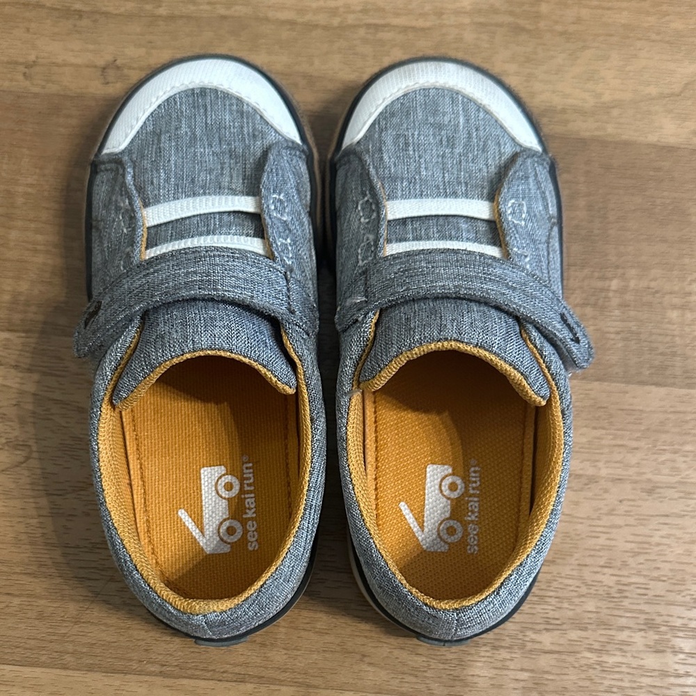 See Kai Run Grey Canvas Sneakers with Yellow Lining